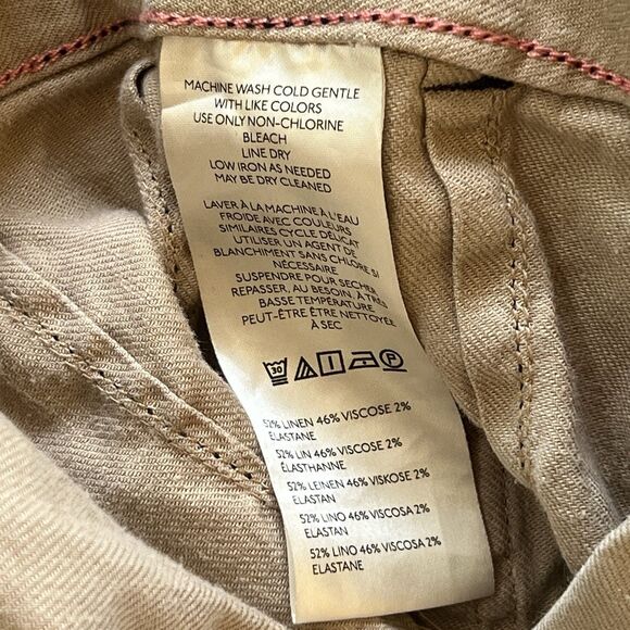 Maeve Anthropologie Colette Contrast-Stitch Linen Crop Wide-Leg Pants 32T Khaki - Picture 7 of 7